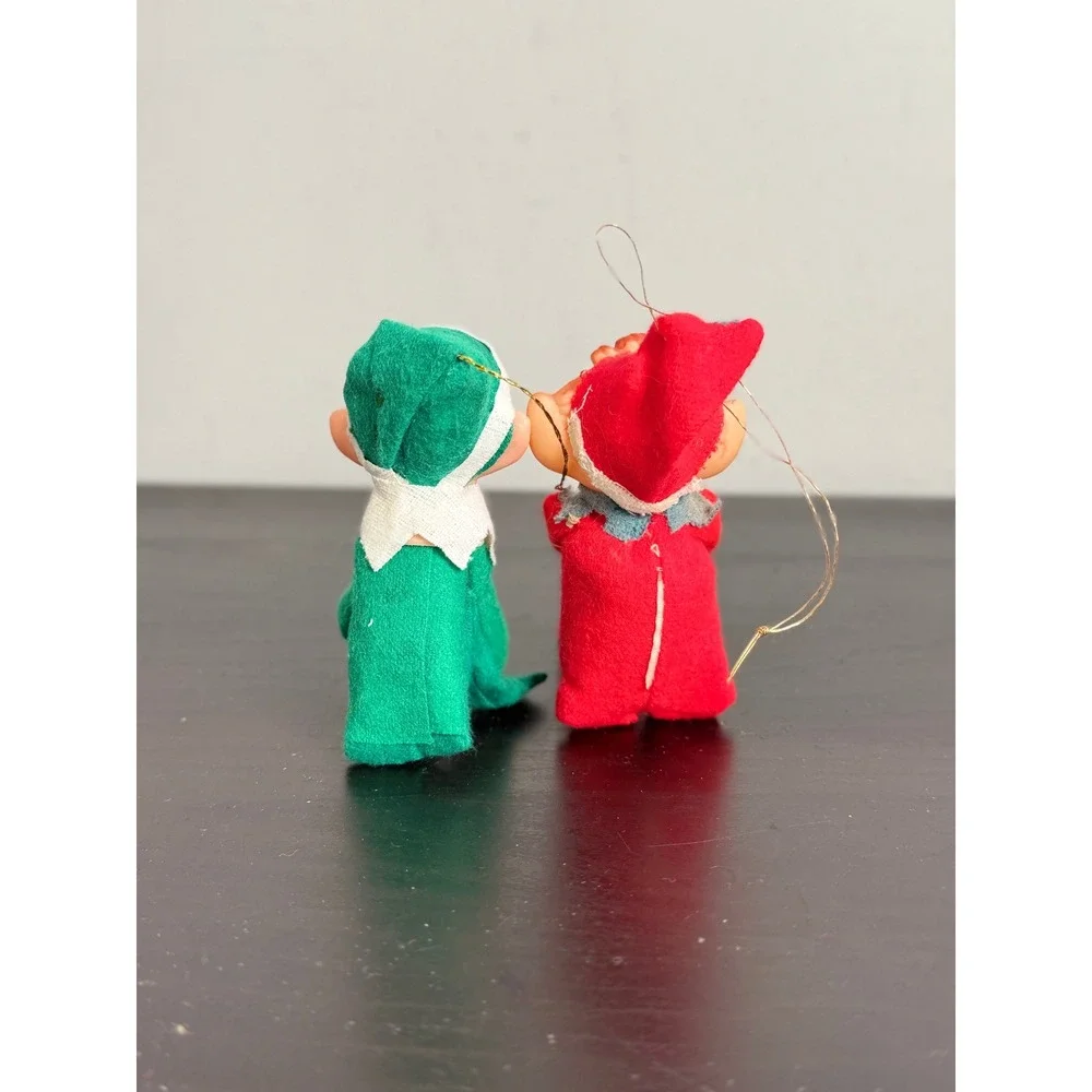 Vintage Pair of Christmas Pixie Elf Ornaments Knee Hugger Dolls Japan